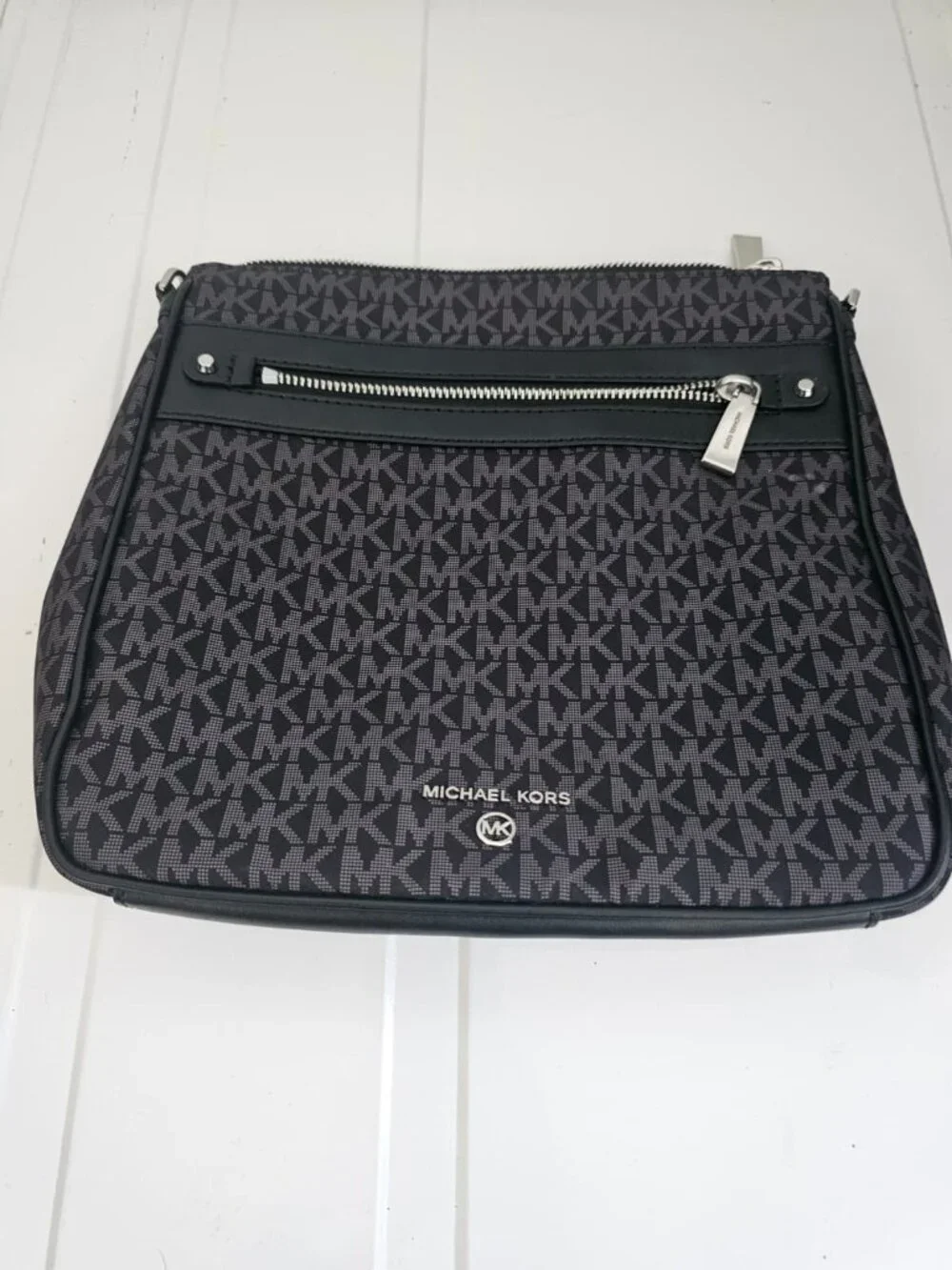 broken zip - Michael Kors Jet Set Large Logo Print Woven Crossbody Bag